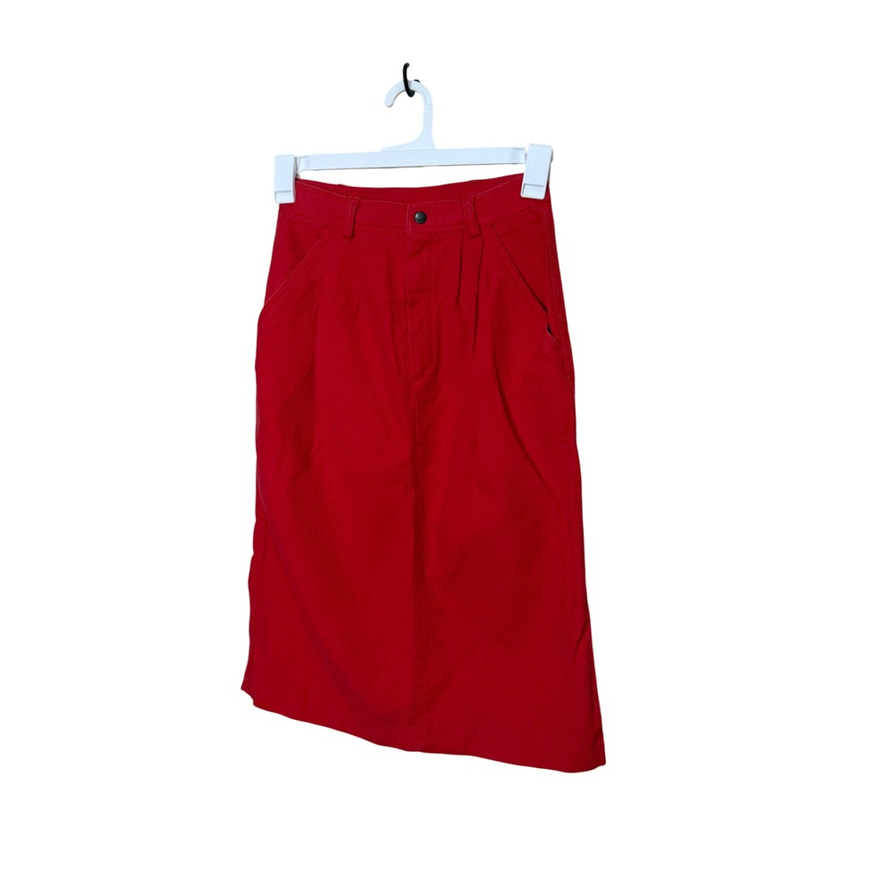 Vintage Chaus Red Corduroy Midi Skirt Pleated Pockets Womens Size 10